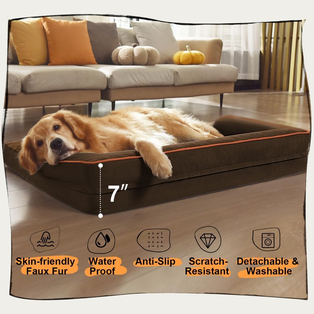 Small Dog Bed Waterproof Orthopedic Dog Beds for Medium Sized Dogs Comfy Pet Cat Bed with Sides, Washable Removable Cover