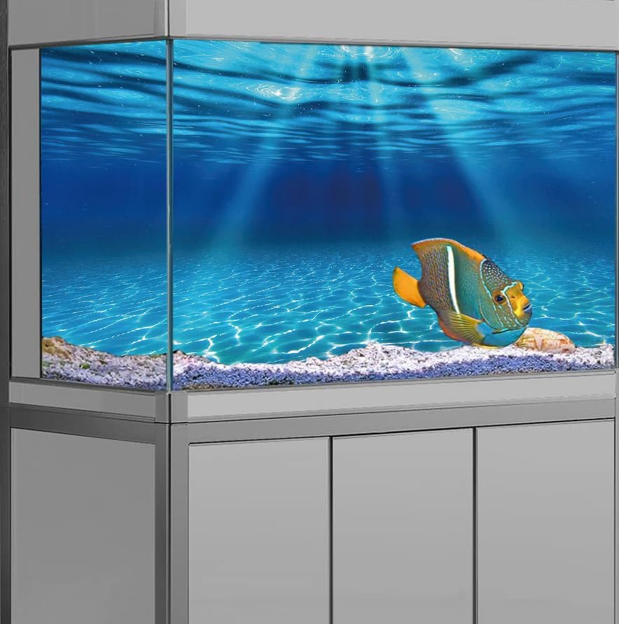 Natural Undersea Aquarium Background, Underwater Ocean Sunlight Fish Tank Background 36X24IN with 8 EVA Double-Sided Tape