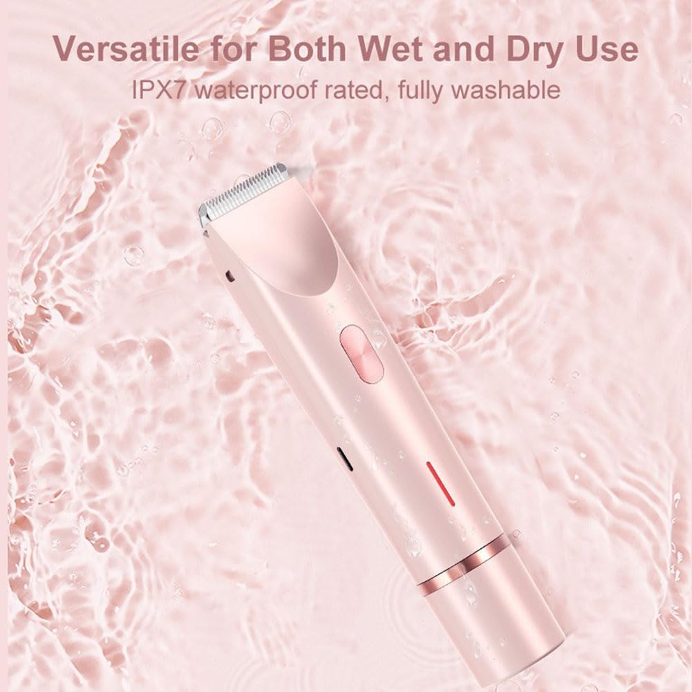 Bikini Trimmer for Women 2025 Upgrade Dual Head Shaver Women Ceramic Blades 2-in-1 Women's Body Shaver Electric Razor 90min Cordless Runtime Waterproof Travel Grooming Kit (Pink)