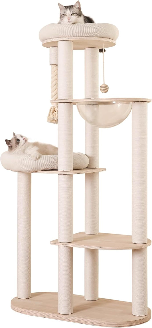 59" Modern Cat Tree Multi-Level Large Cat Tower Heavy Duty Cat Tree with Hammock,Cotton Scratching Post and Washable Cushions