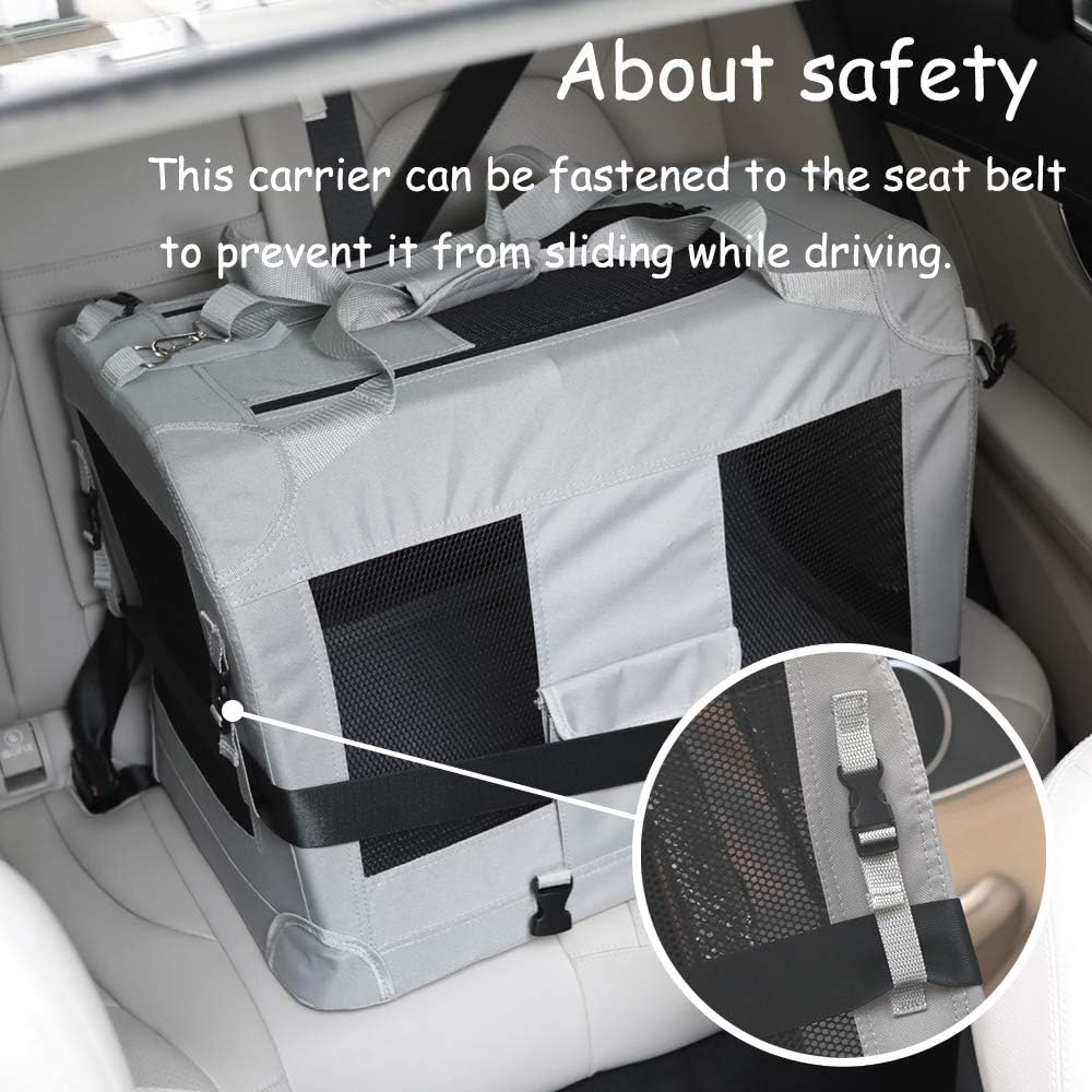 Extra Large Cat Carrier Soft Sided, Portable Small Dog Carrier for 2 Cats, 24"x16.5"x16" Car Travel Folding Comfortable Design with Bowl, Grey