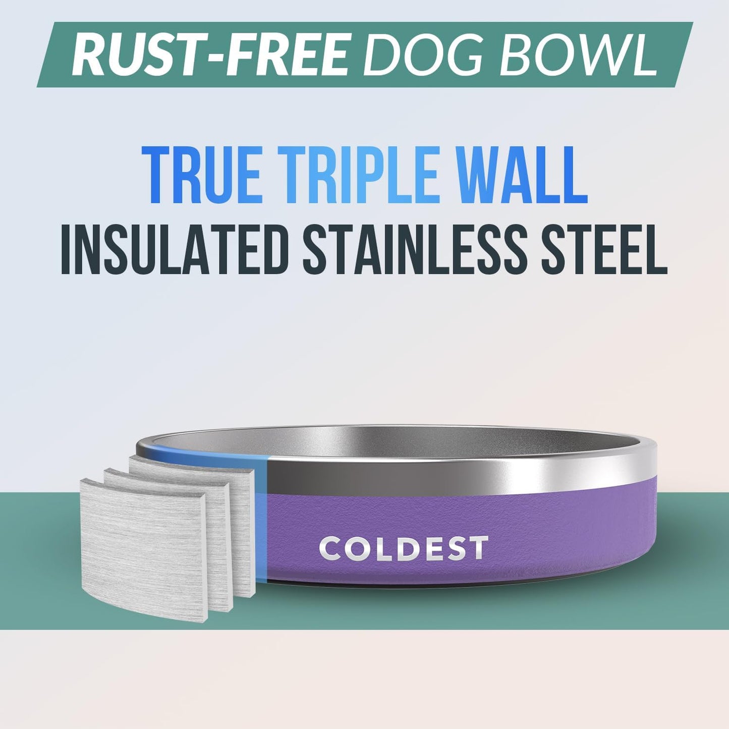 Coldest Dog Bowl - Anti Rust Metal, Non Slip, 3 Layers Insulated Stainless Steel Dog Bowls - Spill Proof & Heavy Duty - Water Bowl for Dogs, Cats & Pets, Dish Washer Safe (21 oz, Galaxy Purple)