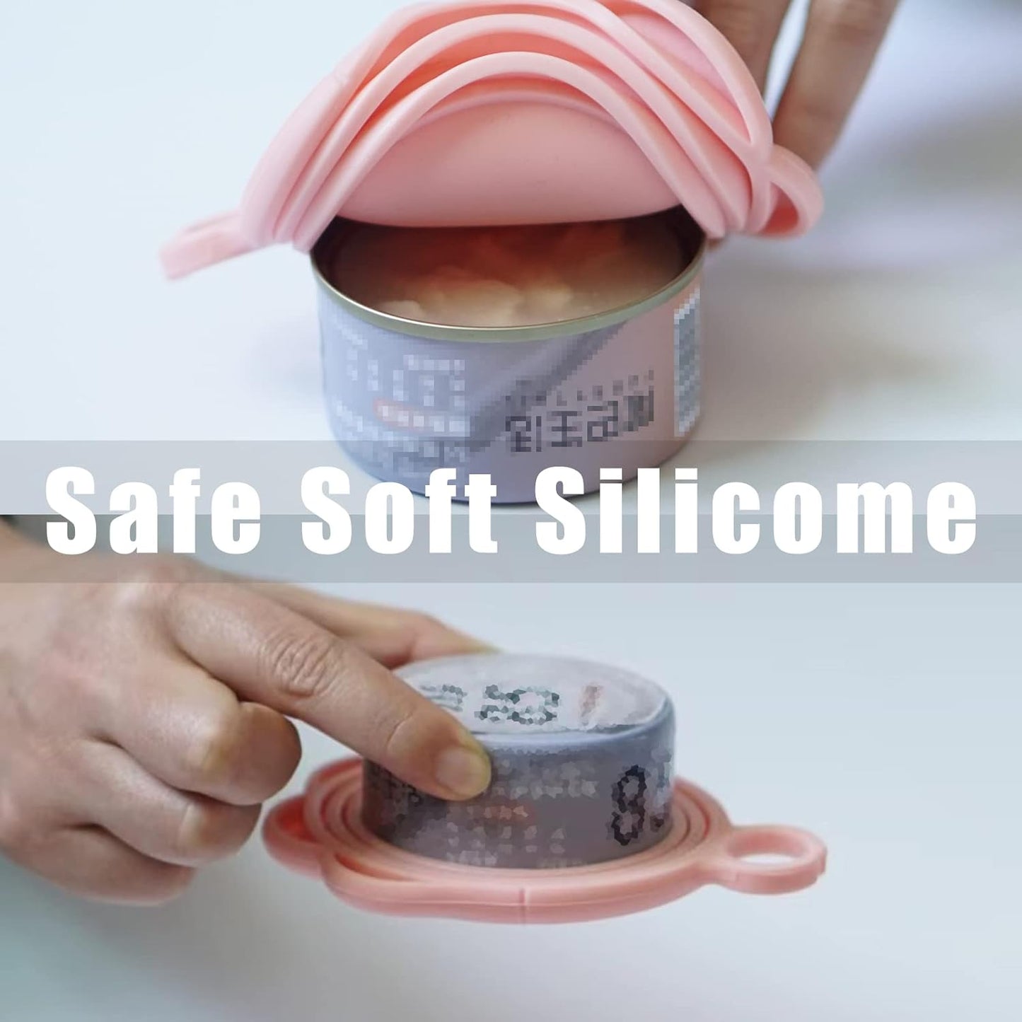 Meow&Woof Cute Cat Pet Can Food Cover with Spoon - One Lid and One Spoon Pack (White&Pink)