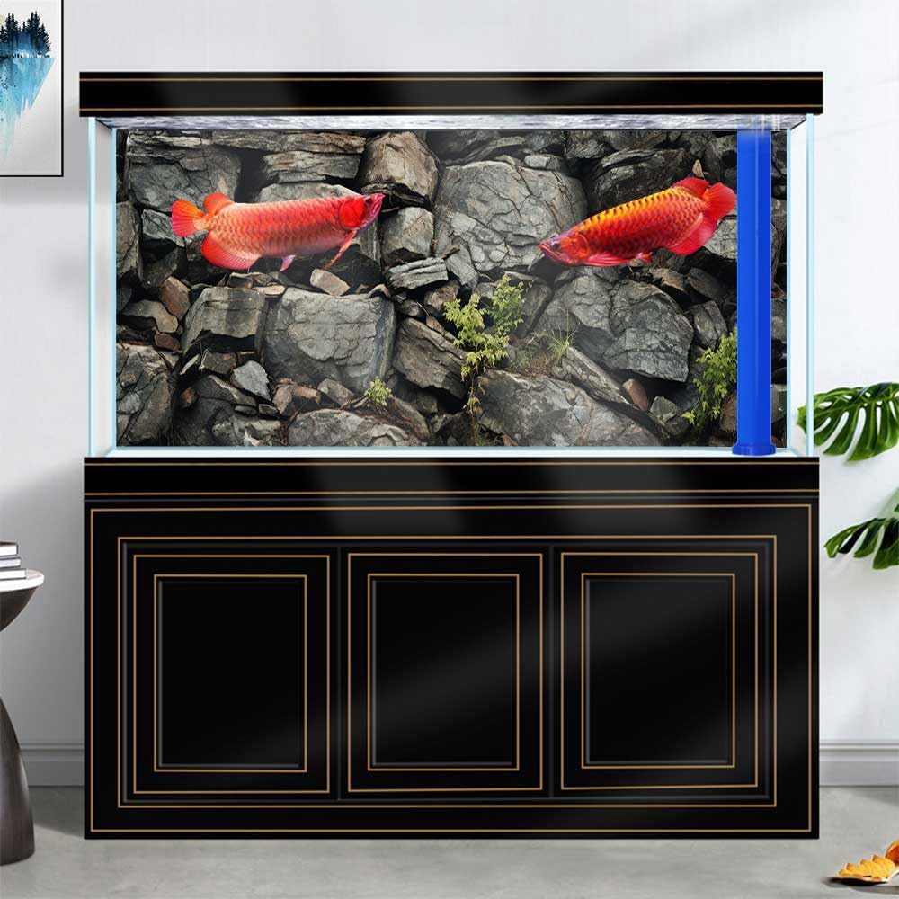 30X12IN Stone Aquarium Background, Rock Fish Tank Background, Natural Rocky Glass Terrarium Background with 8 EVA Double-Sided Tape