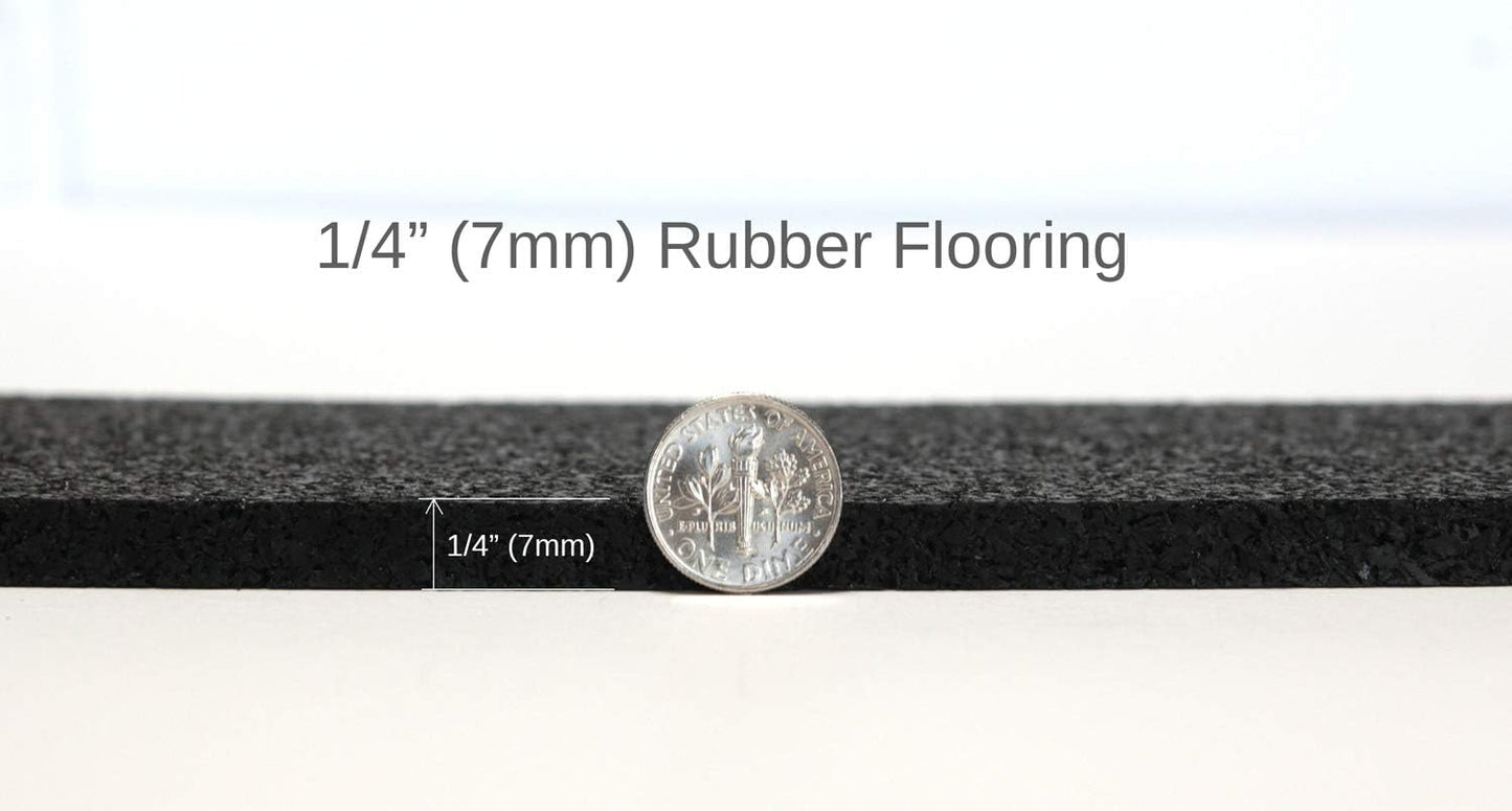 American Floor Mats 1/4in (7mm) Thick Solid Black 4' x 7' Heavy Duty Rubber Rolls, Protective Exercise Mats, Home Gym Rubber Flooring