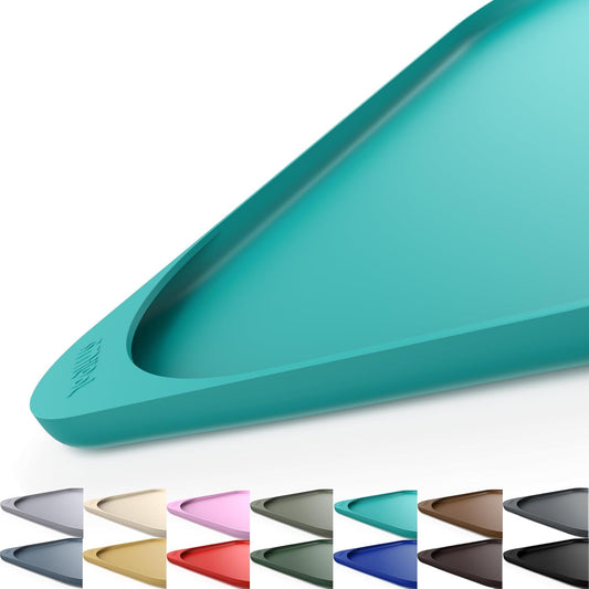 Silicone Pet Feeding Mat with Raised Edge & Residue Collection Pocket for Food and Water, Dog Bowl Mats, Cat Bowls Placemat with High Lip for Floor Waterproof, 24 x 16 x 0.8 Dark Turquoise