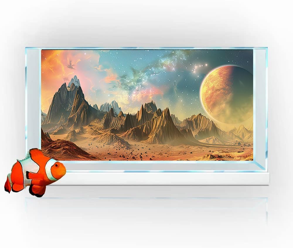 Cosmic Aquarium Background,Cool Galaxy Parallel Space Themed Fish Tank Background, Tropical Desert Terrarium Background 72X16IN with 8 EVA Double-Sided Tape