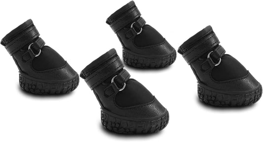 Dog Shoes for Small Dogs, Double Binding Straps Puppy Boots & Paw Protectors for Summer Hot Pavement, Winter Snow Dog Booties with Anti-Slip Rubber Soles for Beach Hardwood Floor Black Size 3