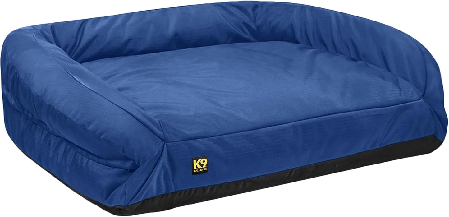 K9 Ballistics Tough Orthopedic Medium Bolster Dog Bed - Washable, Durable and Water Resistant Dog Bed - Made for (M) Medium Dogs, 33"x27", Blue Quartz