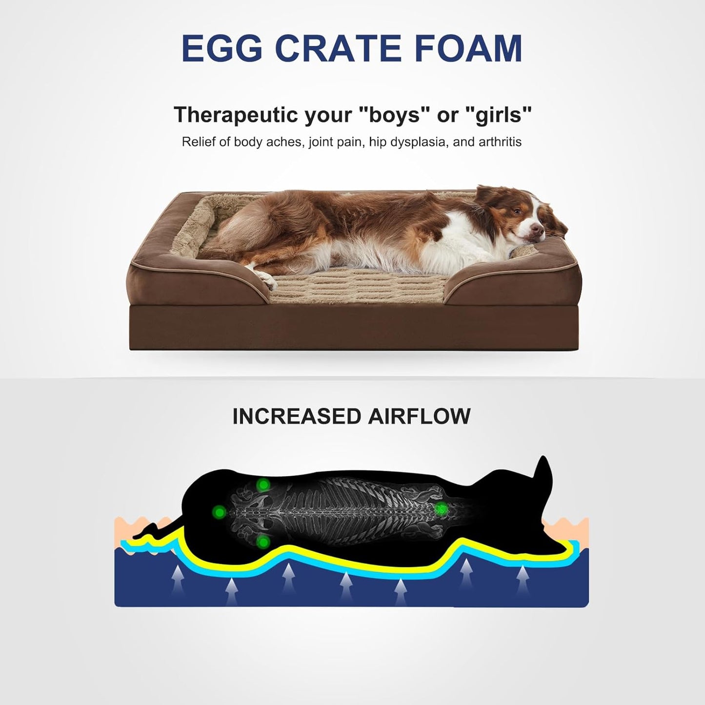 FURTIME Orthopedic Dog Beds for Large Dogs, Egg Foam Dog Bed with Ultra Comfy Supportive Foam, Washable & Waterproof Pet Couch, Nonskid Bottom