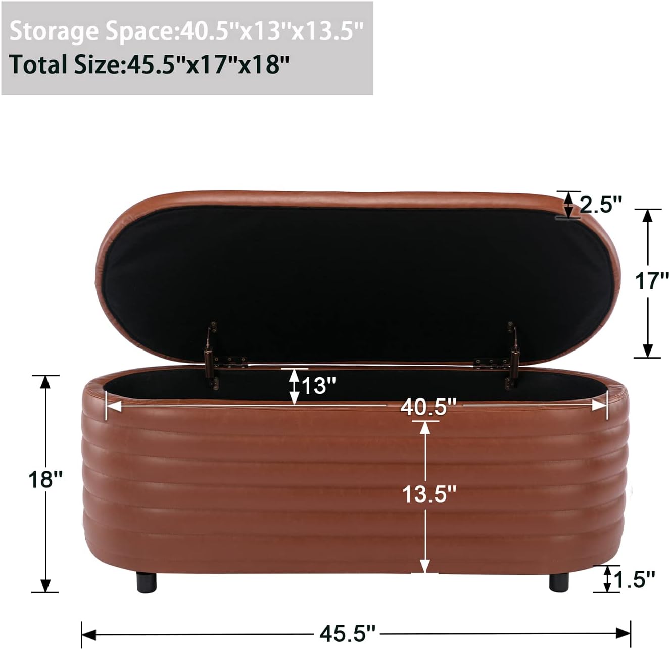 Kmax Storage Bench PU Leather Entryway Bench Upholstered Ottoman Bench for Bedroom Living Room Hallway, Brown