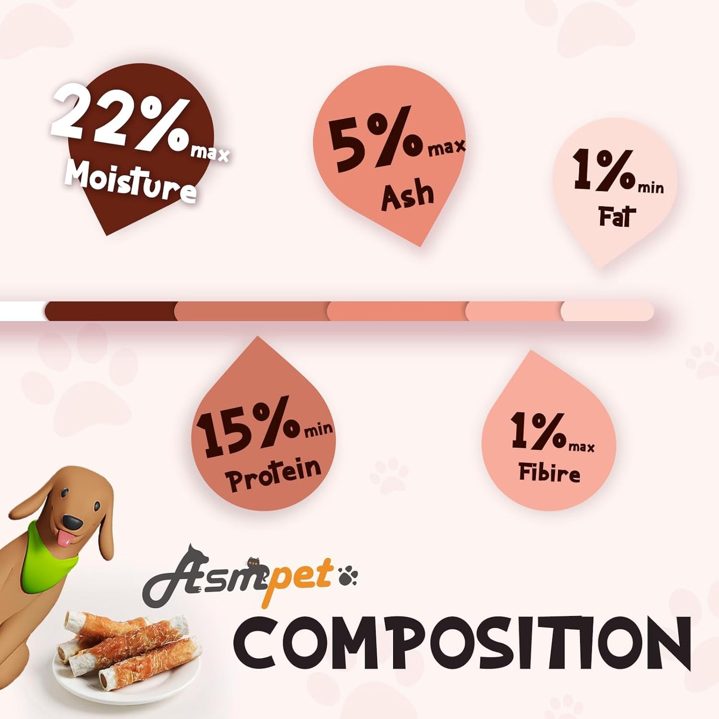 ASMPET Dog Treats, Chicken Wrapped Rawhide Sticks Filled with Sweet Potato for Small Medium Large Dogs（6pcs）