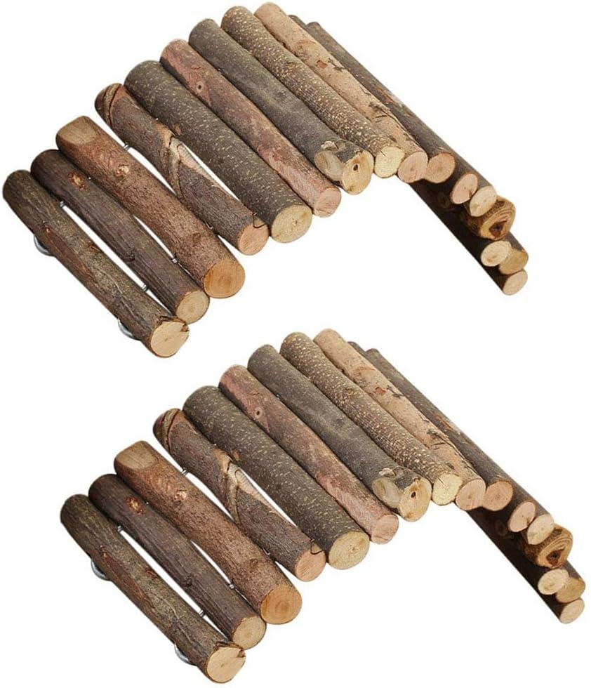 PINVNBY 2 PCS Hamster Toys, Wooden Hamster Ladder Bridge Tunnel Hide, Guinea Pigs Cage Accessories for Chinchillas Guinea Pigs Mouse Rat Ferre, Rodents Natural Hideout for Small Animals