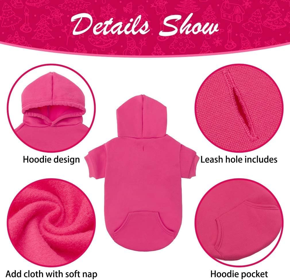 KOOLTAIL Basic Dog Hoodie - Soft & Warm Dog Hoodie Sweater with Leash Hole and Pocket, Dog Winter Coat, Cold Weather Clothes Sweatshirt for Small Medium Large Dogs Puppy Cat Boys Girls Deep PinkXL/XXL