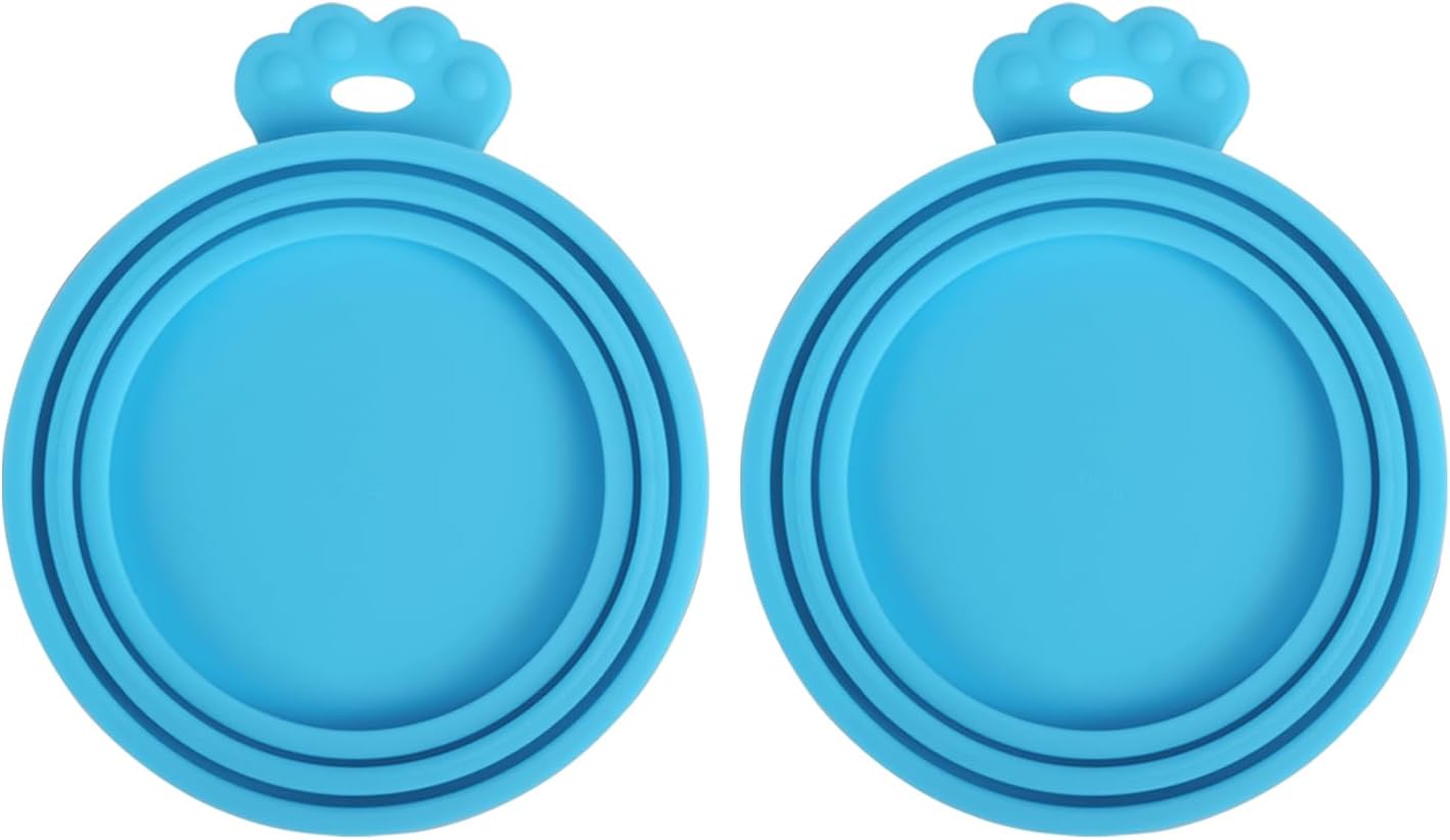 PetBonus 2 Pack Silicone Pet Can Cover Lids, Universal Size for Dog Cat Food, 1 fit 3 Standard Size Can Tops, BPA Free Dishwasher Safe (Blue, Blue)