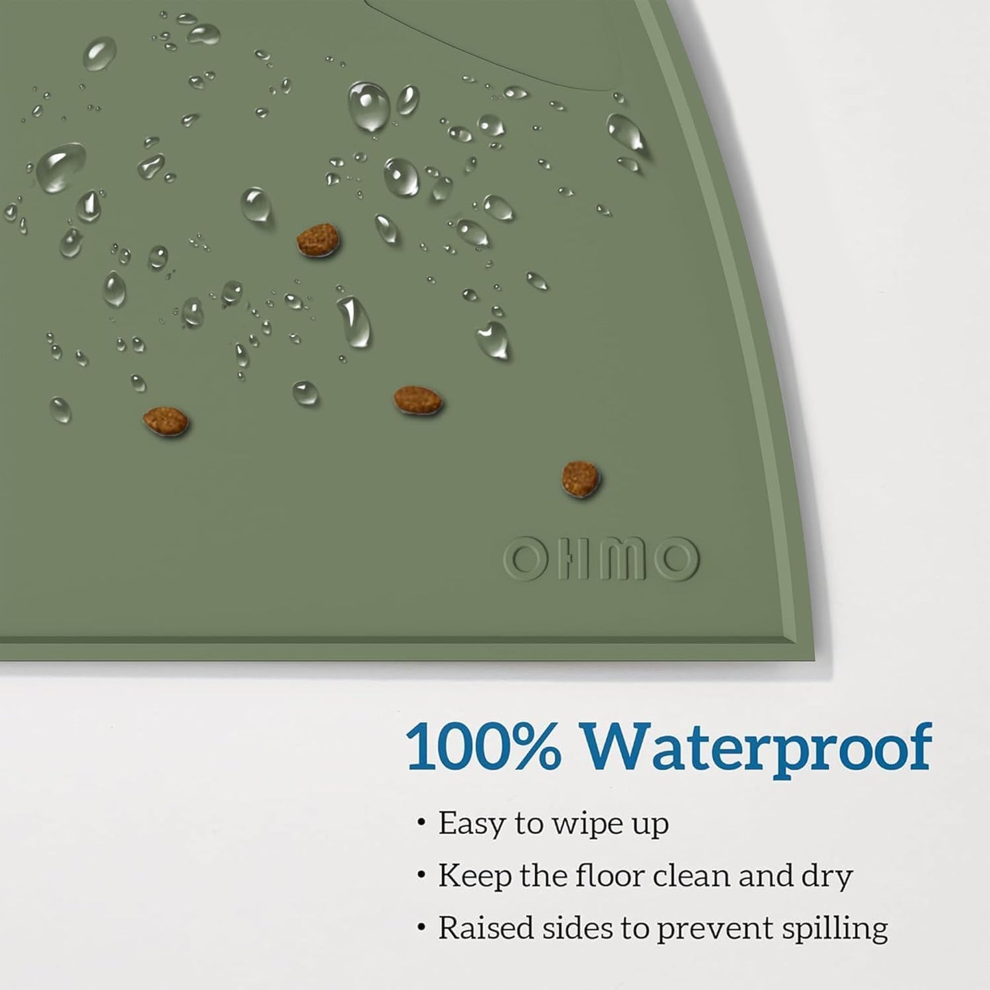 OHMO - Cat Food Mat, Silicone Pet Feeding Mat for Floor Non-Skid Waterproof Dog Water Bowl Tray, Easy to Clean Pet Placemat