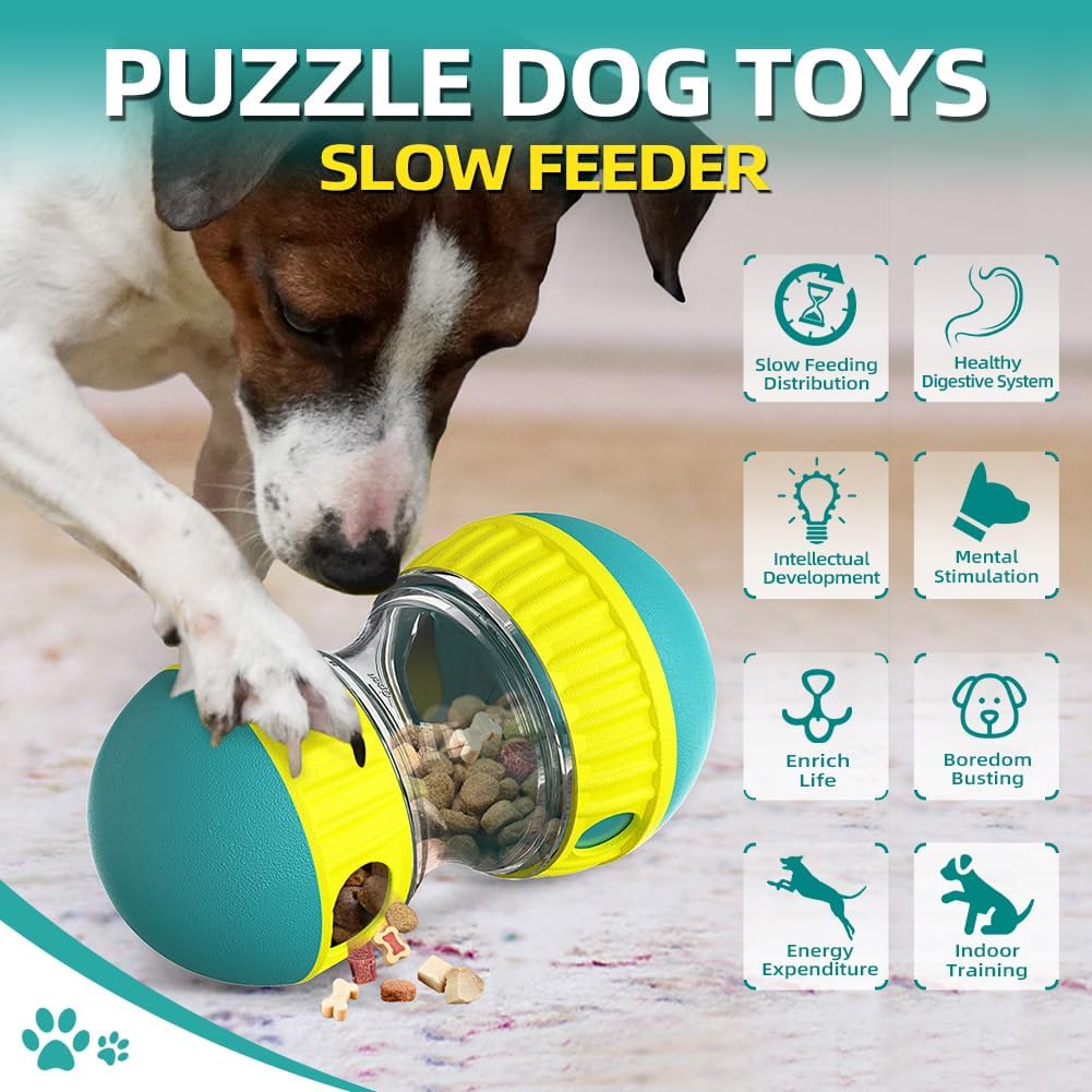 Dog Puzzle Toys, Rolling Treat Dispensing Ball, Brain Stimulation & Slow Feeder, Dog Enrichment Toys to Keep Them Busy (Green)