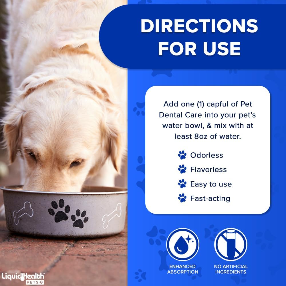 LIQUIDHEALTH Pet Dental Care Water Additive for Dogs & Cats - Fast Acting Pet Bad Breath Freshener, Dog Mouth Wash, Animal Oral Dental Rinse, Plaque & Tartar Teeth Cleaning Solution, USA Made (16 oz)