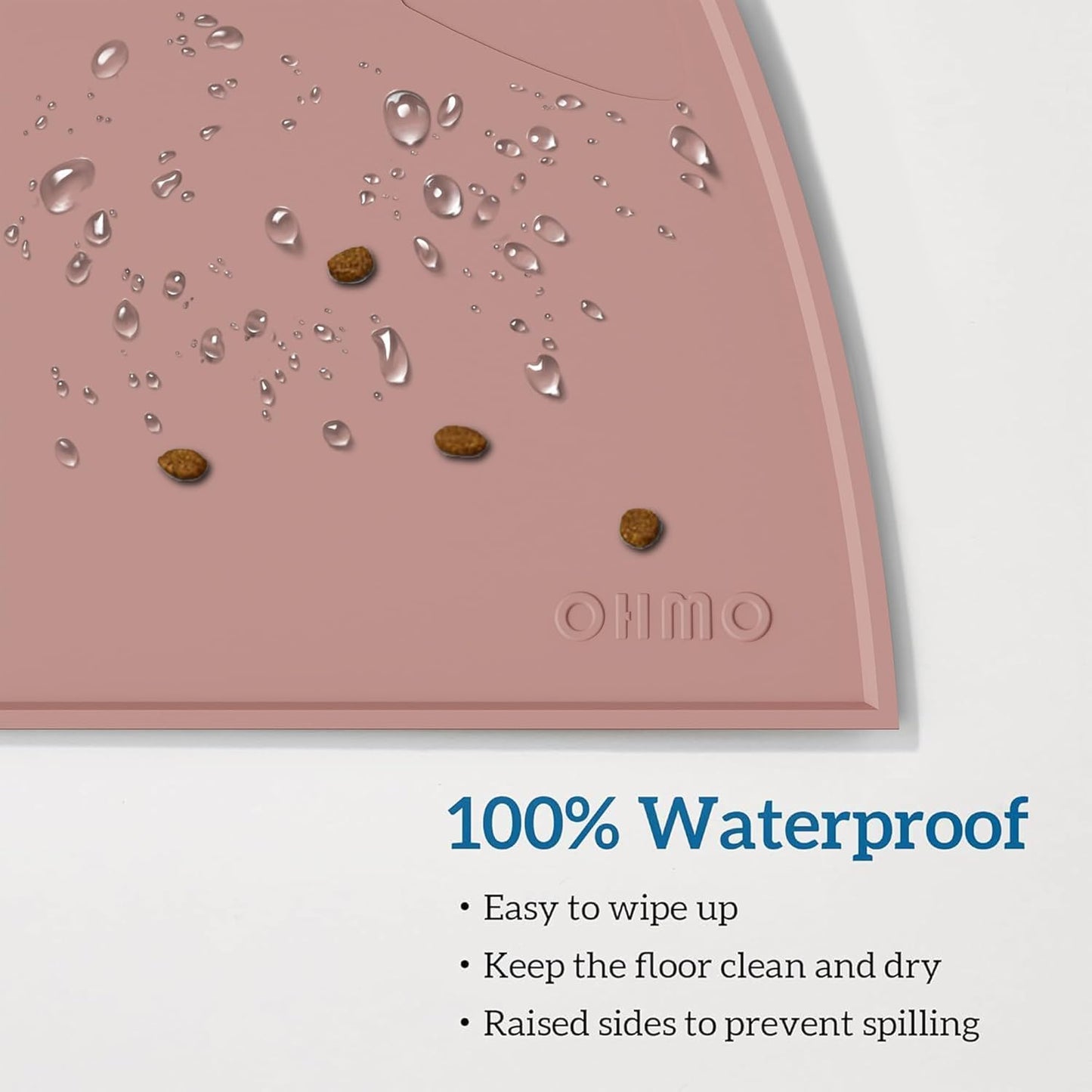 OHMO - Cat Food Mat, Silicone Pet Feeding Mat for Floor Non-Skid Waterproof Dog Water Bowl Tray, Easy to Clean Pet Placemat (Rose, 18 * 9.8'')