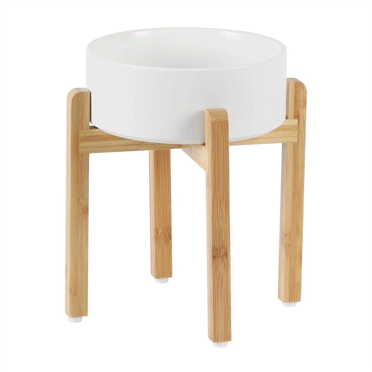 Ceramic Elevated Dog Bowl Set - Large Breed Dog Food and Water Bowl, Weighted Dishes (8.2'', 60OZ, White)