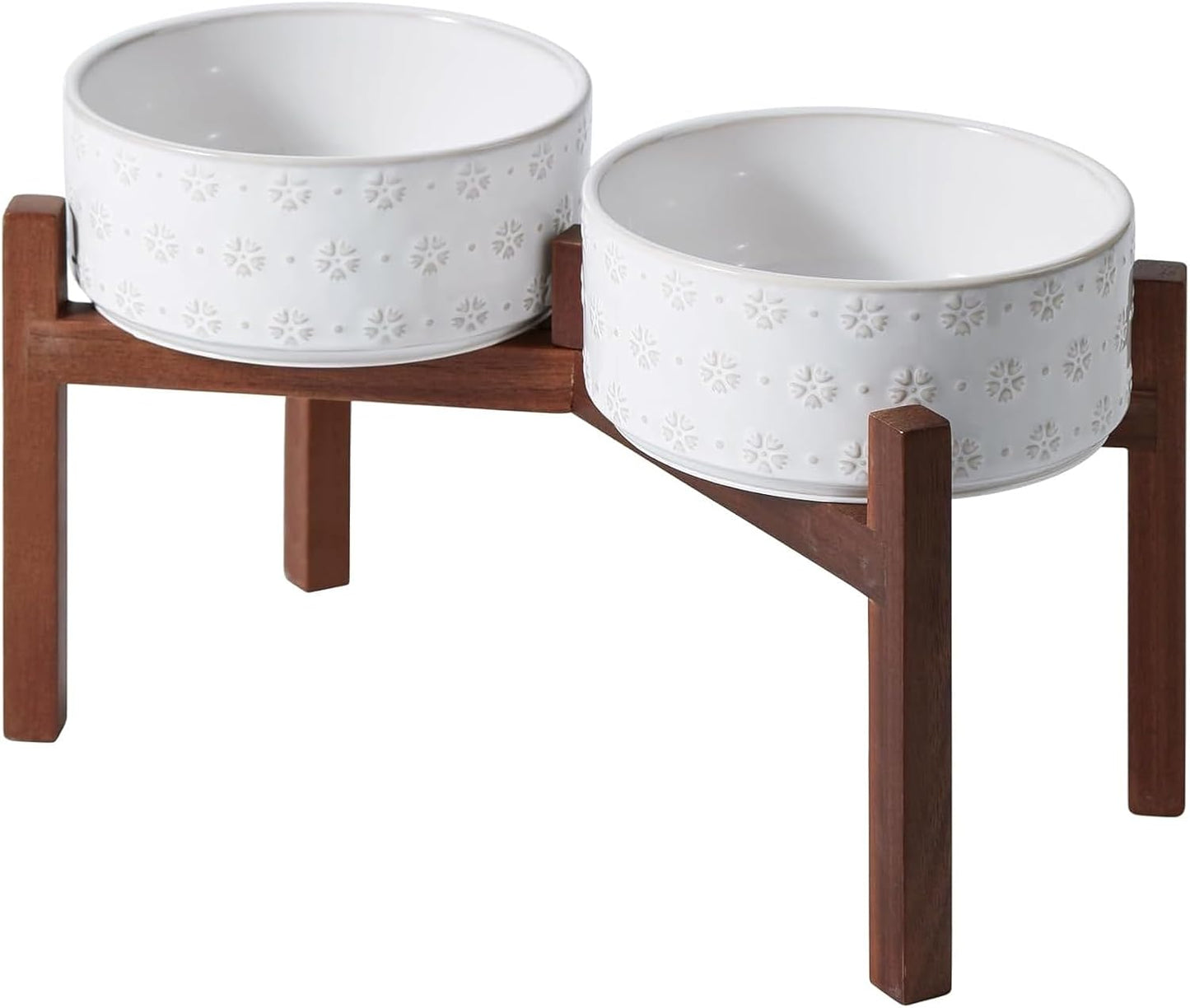 SPUNKYJUNKY Ceramic Dog Bowls Dog Bowl Set with Acacia Wood Stand Raised Dog Bowl Dog Food and Water Bowl for Small Medium Sized Dog (21cm)