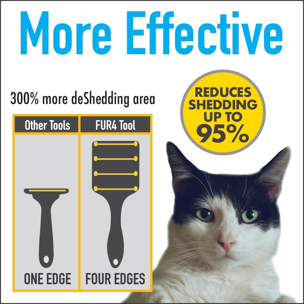 FUR4 deShedding Tool for Short Hair Cats - Innovative Cat Grooming Brush with 4 Composite Carbon Fiber Edges for Effective Fur Removal - Cat Hair Deshedder Brush for a Comfortable Grooming Experience