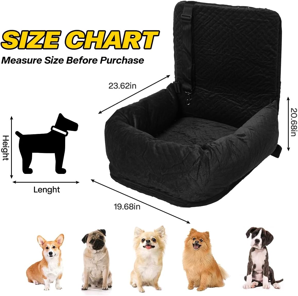 Dog Car Seat for Small Medium Dogs Up to 40lbs, Detachable Washable Soft Pet Booster Travel Bed for Front & Black Seat with Safety Leash Belt