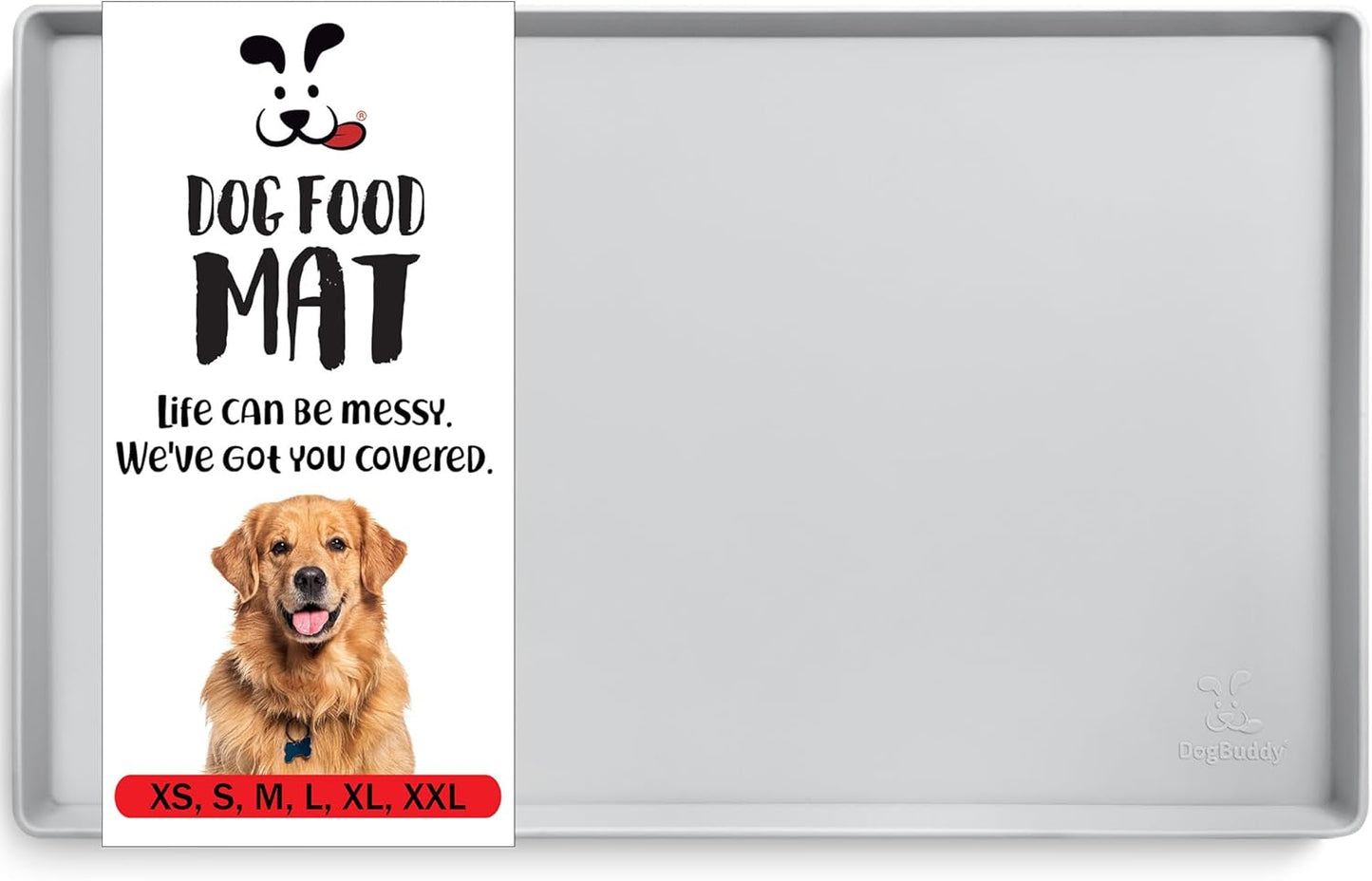 DogBuddy Dog Food Mat – Waterproof Dog Bowl Mat for Food and Water, Silicone Pet Feeding Mats for Floors, Non-Slip Placemat with High Edges for Dogs Bowls, Puppy Essentials (Large: 24"x16", Mist)