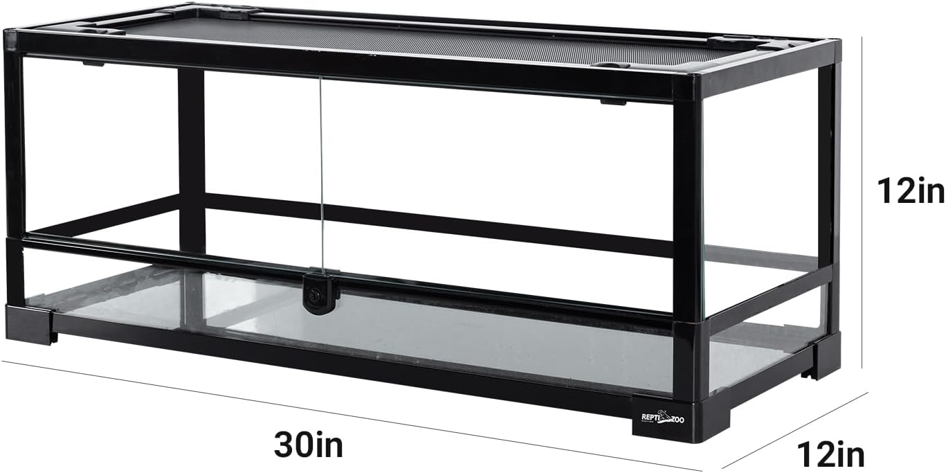 REPTI ZOO Glass Reptile Terrarium 20 Gallon, Front Opening Reptiles Tank 30" x 12"x 12" for Reptile Pets Gecko Lizard Snake, Top Screen Ventilation Escape Proof Lid