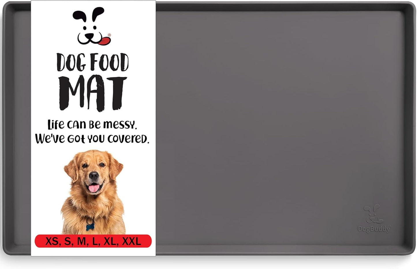 DogBuddy Dog Food Mat – Waterproof Dog Bowl Mat for Food and Water, Silicone Pet Feeding Mats for Floors, Non-Slip Placemat with High Edges for Dogs Bowls, Puppy Essentials (M: 21” x 14”, Shadow)