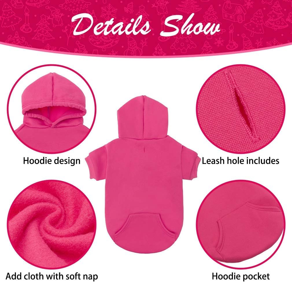 KOOLTAIL Basic Dog Hoodie - Soft & Warm Dog Hoodie Sweater with Leash Hole and Pocket, Dog Winter Coat, Cold Weather Clothes Sweatshirt for Small Medium Large Dogs Puppy Cat Boys Girls Deep Pink SM