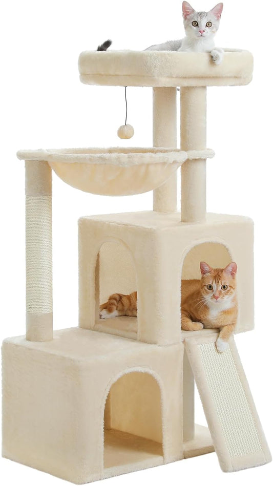 PAWZ Road Large Cat Tree, 41 Inches Multi-Level Cat Tower with 2 Spacious Condos for Indoor Cats, Large Cat House with Comfy Hammock, Padded Perch, Scratching Pad and Replaceable Balls