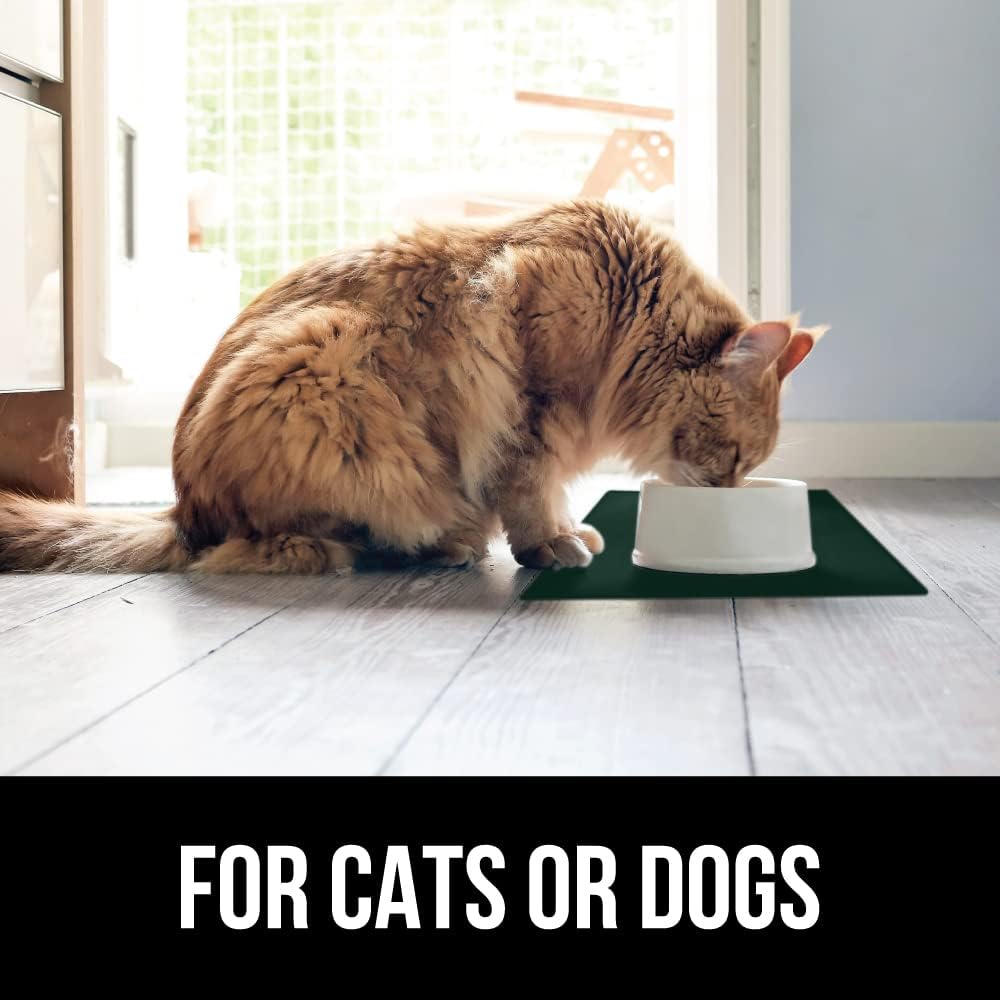 GORILLA GRIP 100% Waterproof Raised Edge BPA Free Silicone Pet Feeding Mat, Dog Cat Food Mats Contain Spills Protects Floors, Placemats for Cats and Dogs Water Bowl, Pets Accessories 23x15 Green