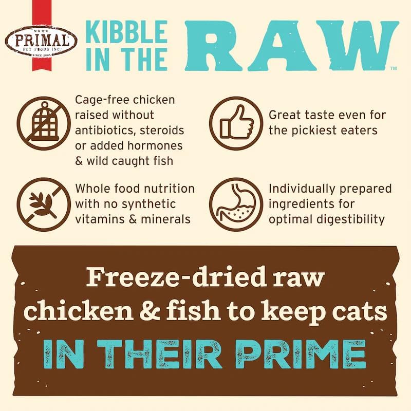 Primal Kibble in The Raw, Freeze Dried Cat Food, Chicken & Fish, Scoop & Serve, Made with Raw Protein, Whole Ingredient Nutrition, Crafted in The USA, Dry Cat Food, 24 Ounce (1.5 lb) Bag