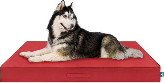 FurHaven Cooling Dog Bed – XXL Foam Mattress for Joint Pain Relief, Waterproof Liner, Removable Washable Cover, Durable for Outdoor Use, Deluxe Grid Indoor/Outdoor Bed – Red, Jumbo Plus
