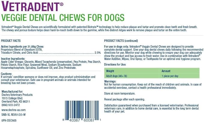 Vetradent® Veggie Dental Chews for Large Dogs