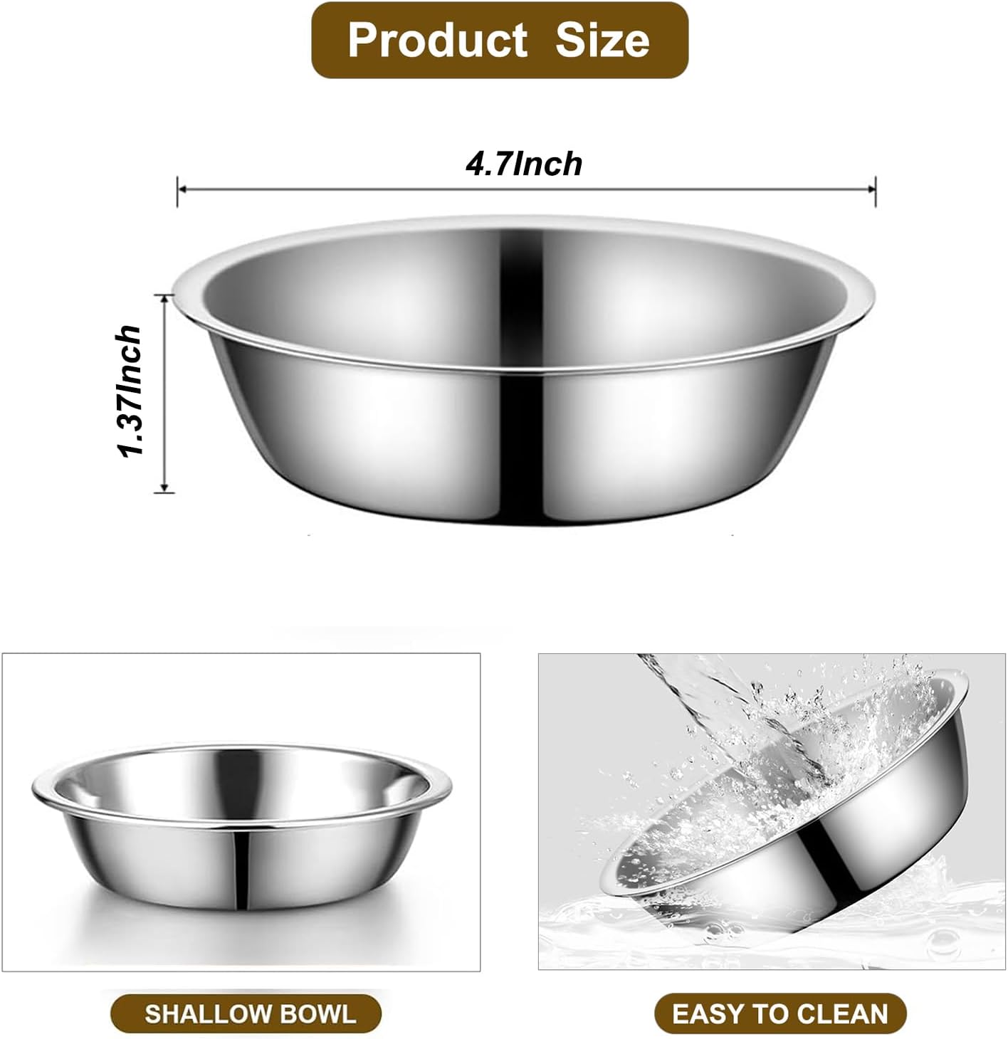 Stainless Steel Raised Cat Food Bowl for 3 Bowls, 4.7-Inch Replaceable Cat Bowl, 3 Pack （Only fit 4.7 inch 3 Bowls）