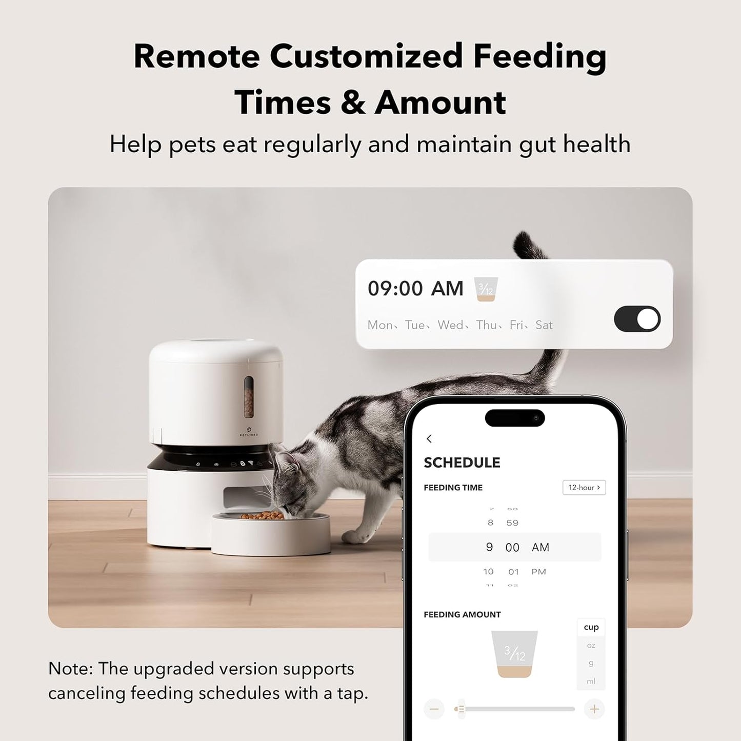 PETLIBRO Automatic Cat Feeder, 5G WiFi Automatic Pet Feeder with Freshness Preservation, 3L Timed Cat Feeders for Dry Food, Up to 48 Portions 10 Meals Per Day, Granary Pet Feeder for Cat/Dog, White