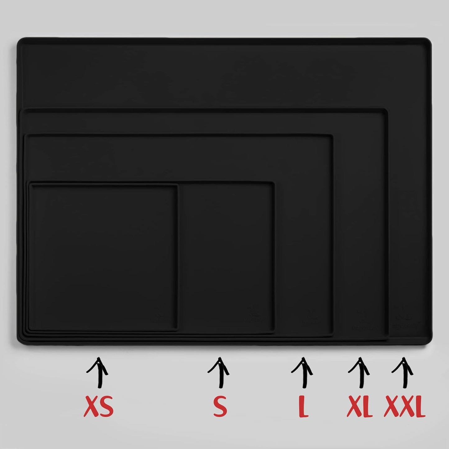 DogBuddy Dog Food Mat – Waterproof Dog Bowl Mat for Food and Water, Silicone Pet Feeding Mats for Floors, Non-Slip Placemat with High Edges for Dogs Bowls, Puppy Essentials (Small: 19"x12", Black)