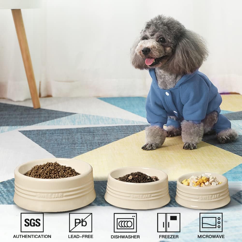 Sweejar Gradient Dog Bowl, Ceramic Dog Food Dish for Puppy and Kitten, Porcelain Pet Bowl for Food and Water 8 oz (Beige)