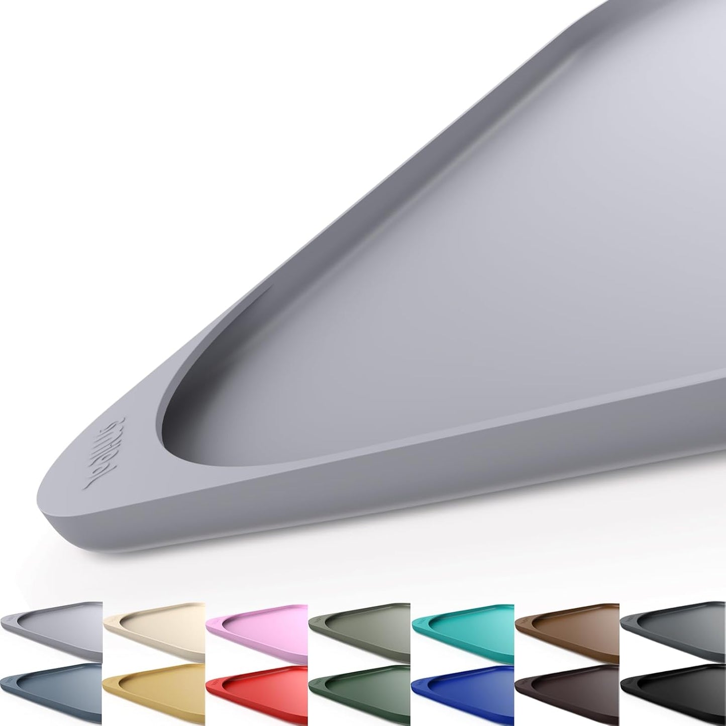 Silicone Pet Feeding Mat with Raised Edge & Residue Collection Pocket for Food and Water, Dog Bowl Mats, Cat Bowls Placemat with High Lip for Floor Waterproof, 19 x 12 x 0.7 Light Gray