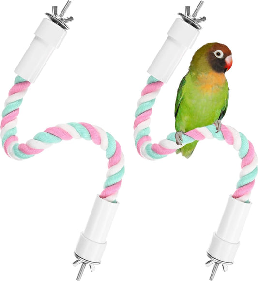 2-Pack Rope Perches for Bird Cages, 13.8 in Length Comfort Grip Flexible Rope Perch Beak & Paw Grinding for Parrots/Cockatiels/Parakeets, Bird Platform Sand [Pink Cyan]