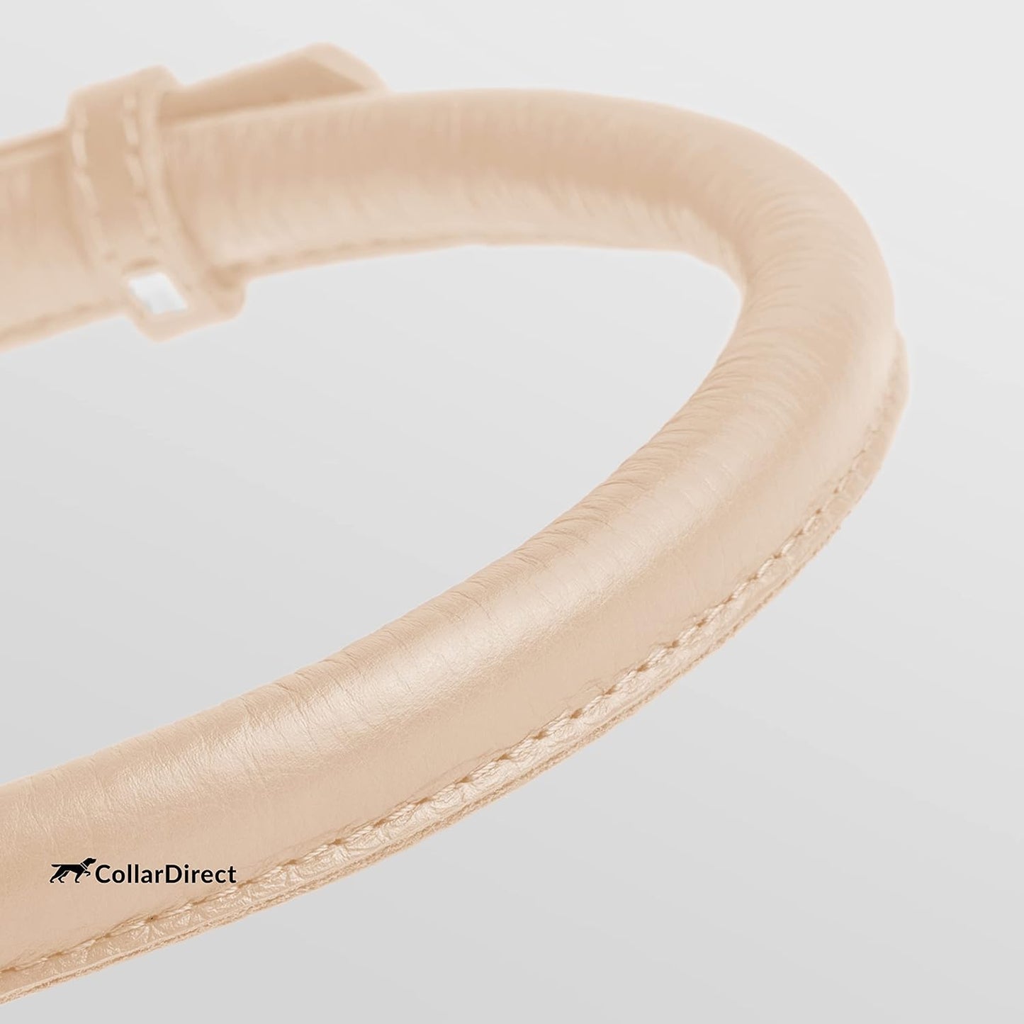 CollarDirect Rolled Leather Dog Collar, Soft Padded Round Puppy Collar, Handmade Genuine Leather Collar Dog Small Large Cat Collars 13 Colors (13-16 Inch, Beige Textured)