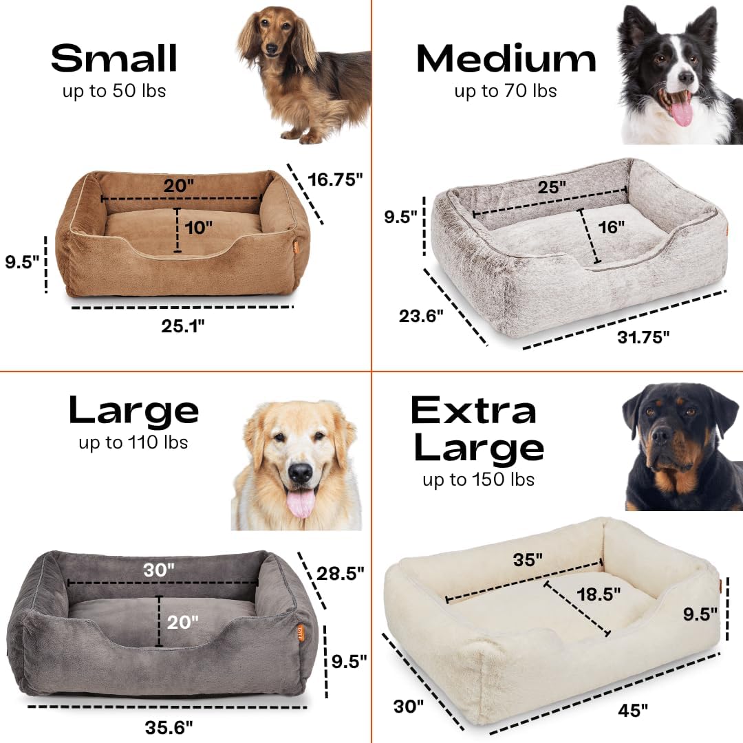 FUZI Luxury Aesthetic Dog Bed with Extra Cover for Medium Dogs, Washable Pet Couch, Pet Bed with Sides, Non-Slip Bottom, Soft & Durable Calming Dog Bed, Faux Fur, Medium 31.75x23.6x9.5 Soft White