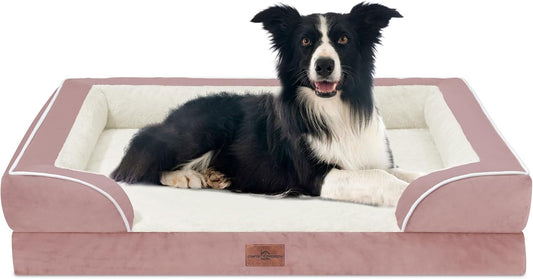 Comfort Expression Large Dog Beds Waterproof Orthopedic Foam Dog Beds for Large Dogs Sofa Comfy Pet Bed with Non-Slip Bottom & Washable Removable Cover(Pink)