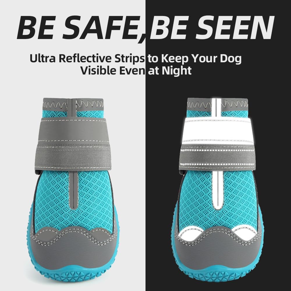 Dog Shoes for Large Dogs, Medium Dog Boots & Paw Protectors for Hardwood Floors, Outdoor Dog Booties for Hot Pavement Winter Snow Hiking, Breathable Dog Shoes with Reflective Strips Size 7