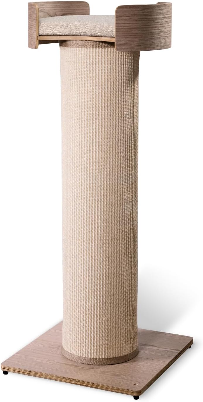 ONE FAST CAT - Giant Scratching Tower w/Perch - 44.5" Height with Replaceable Sisal and Removable Bed - Ash