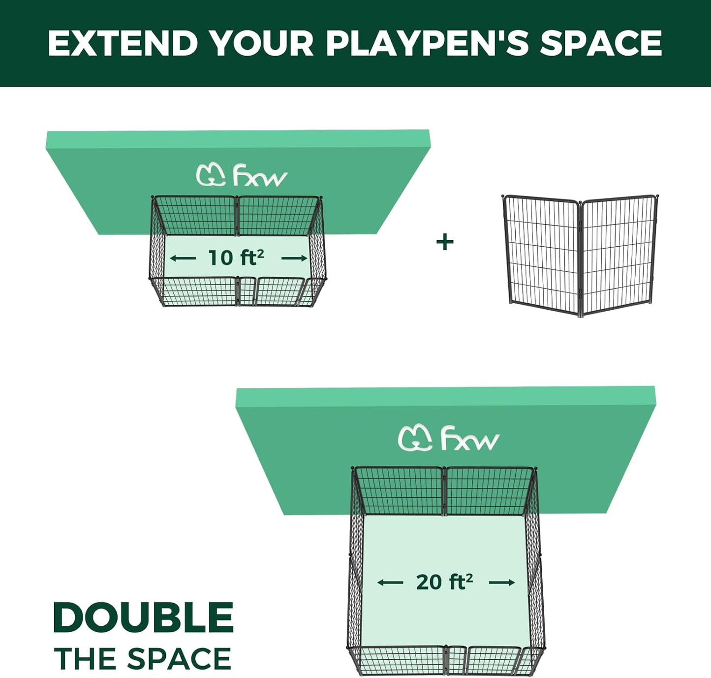 FXW Homeplus Unleashed Indoor Dog Playpen - Stress-Free and Safe Play, Heavy Duty 40 Inch 2 Wire Panels Dog Pen for Medium and Large Dogs, Black│Patented