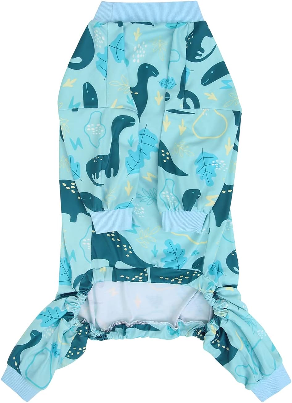 HDE Dog Pajamas One Piece Jammies Jumpsuit Pet Clothes Outfit Stretchy Lightweight Comfy Shirt Pjs for M-3XL Dogs Dinosaurs - XXL