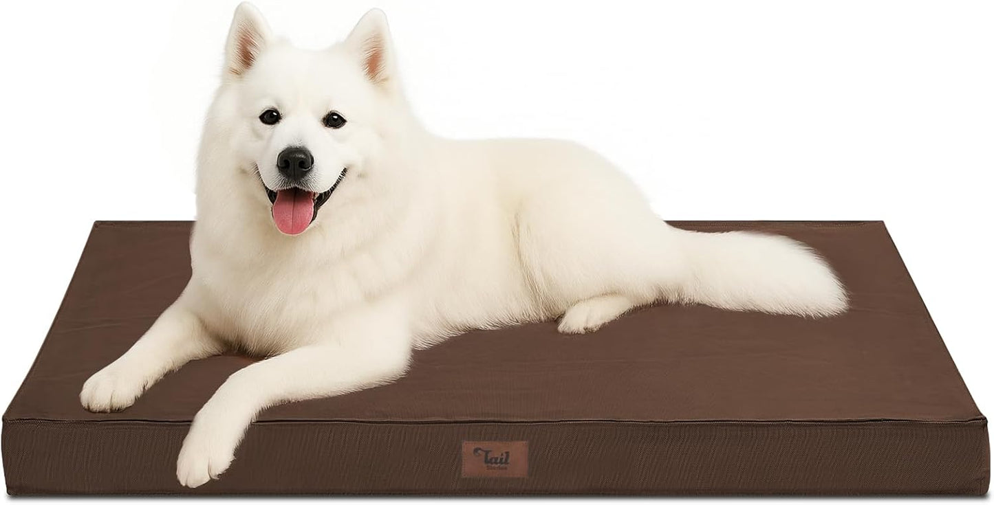 Outdoor Large Dog Bed, Waterproof Dog Bed for Large Dogs, Egg Crate Foam Pet Bed with Removable Washable Oxford Cooling Cover, Brown